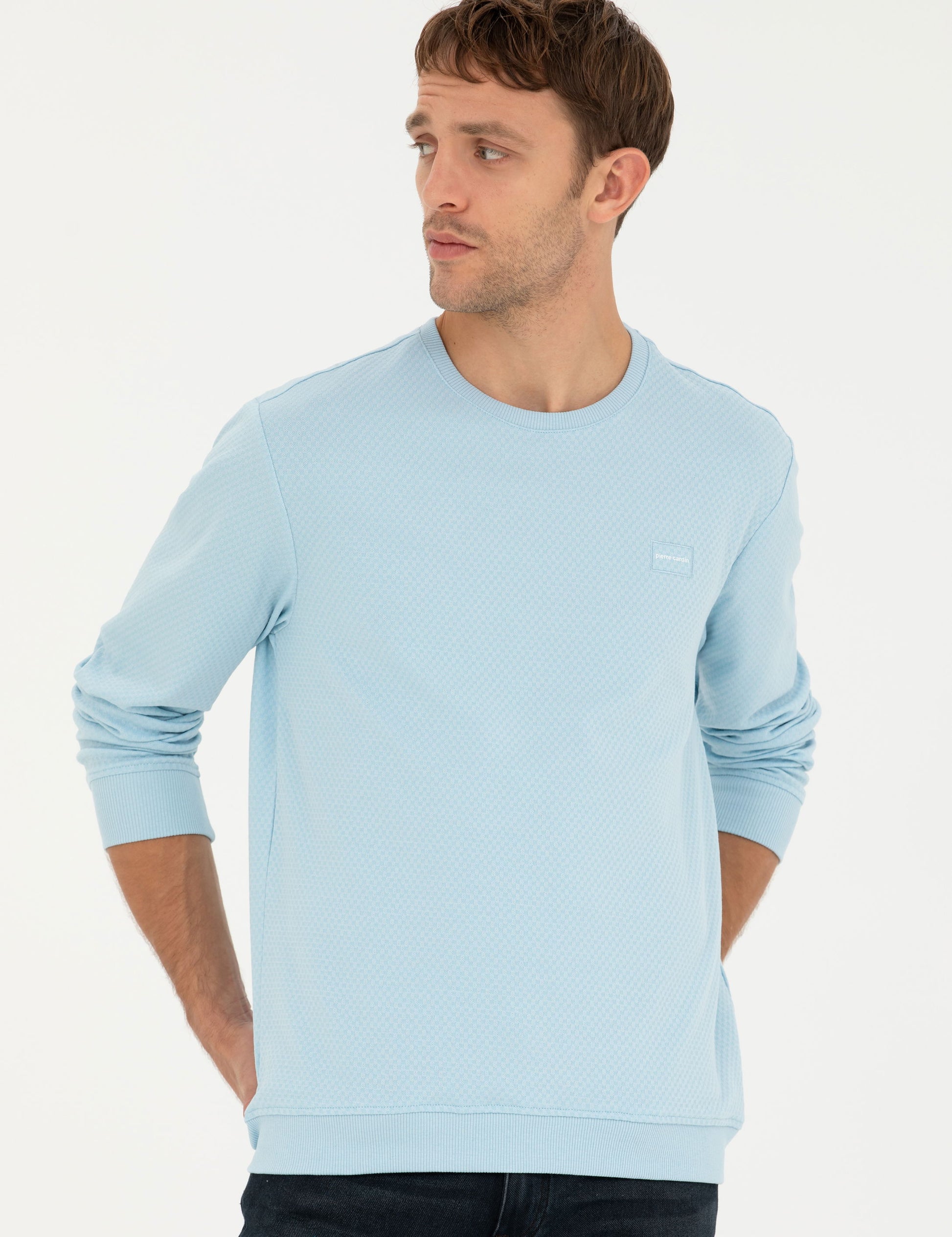 Light Blue Regular Fit Crew Neck Sweatshirt