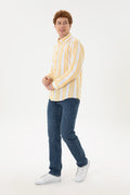 Men's Saffron Striped White Shirt