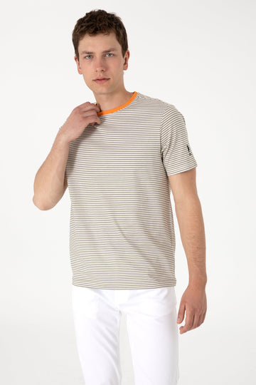 U.S. Polo Assn. - Men's Regular Fit Crew Neck Khaki Striped T-Shirt - 3XL / Green / Regular