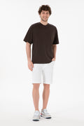 Men's Comfort Fit Crew Neck Brown Mercerized Basic T-Shirt