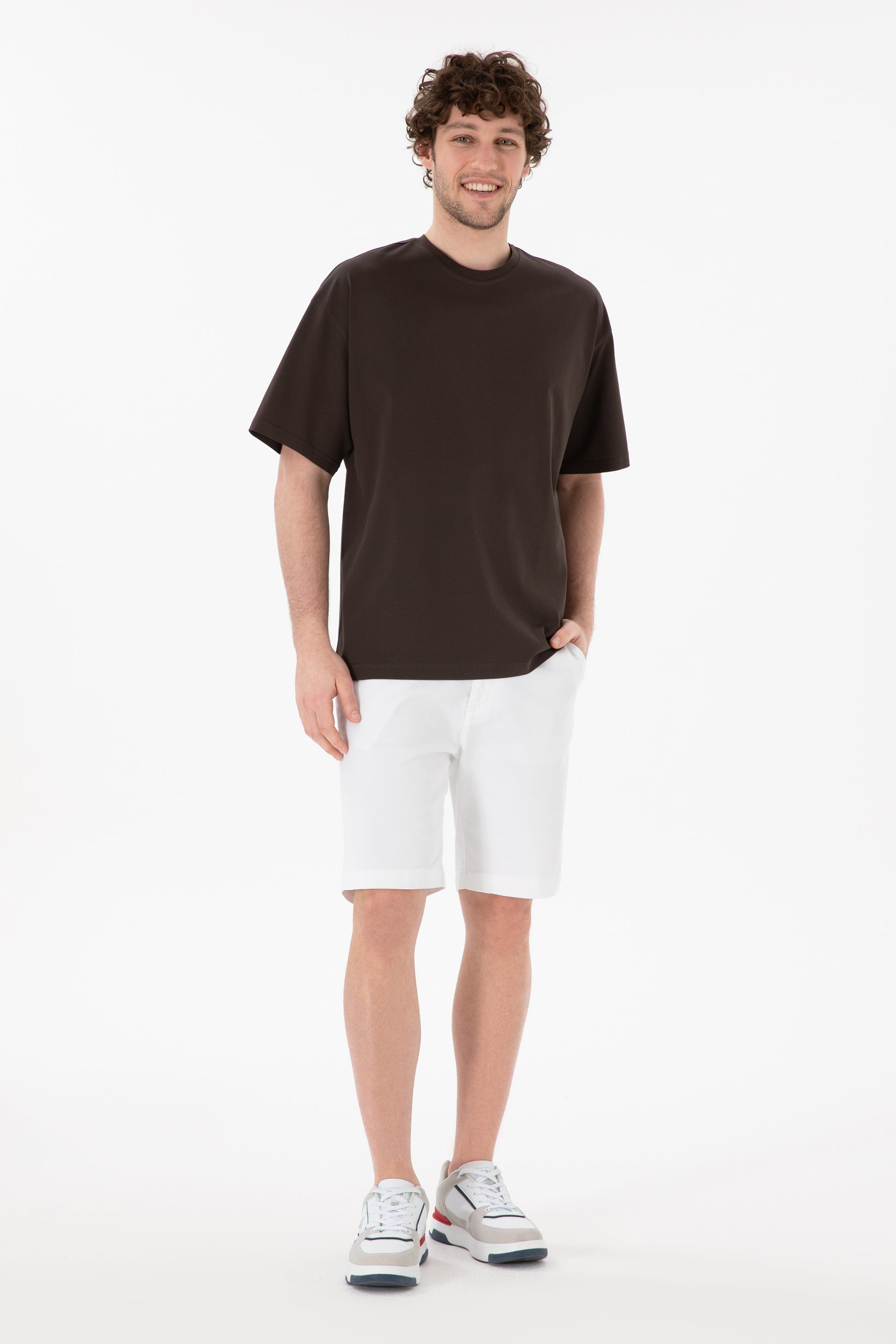 Men's Comfort Fit Crew Neck Brown Mercerized Basic T-Shirt