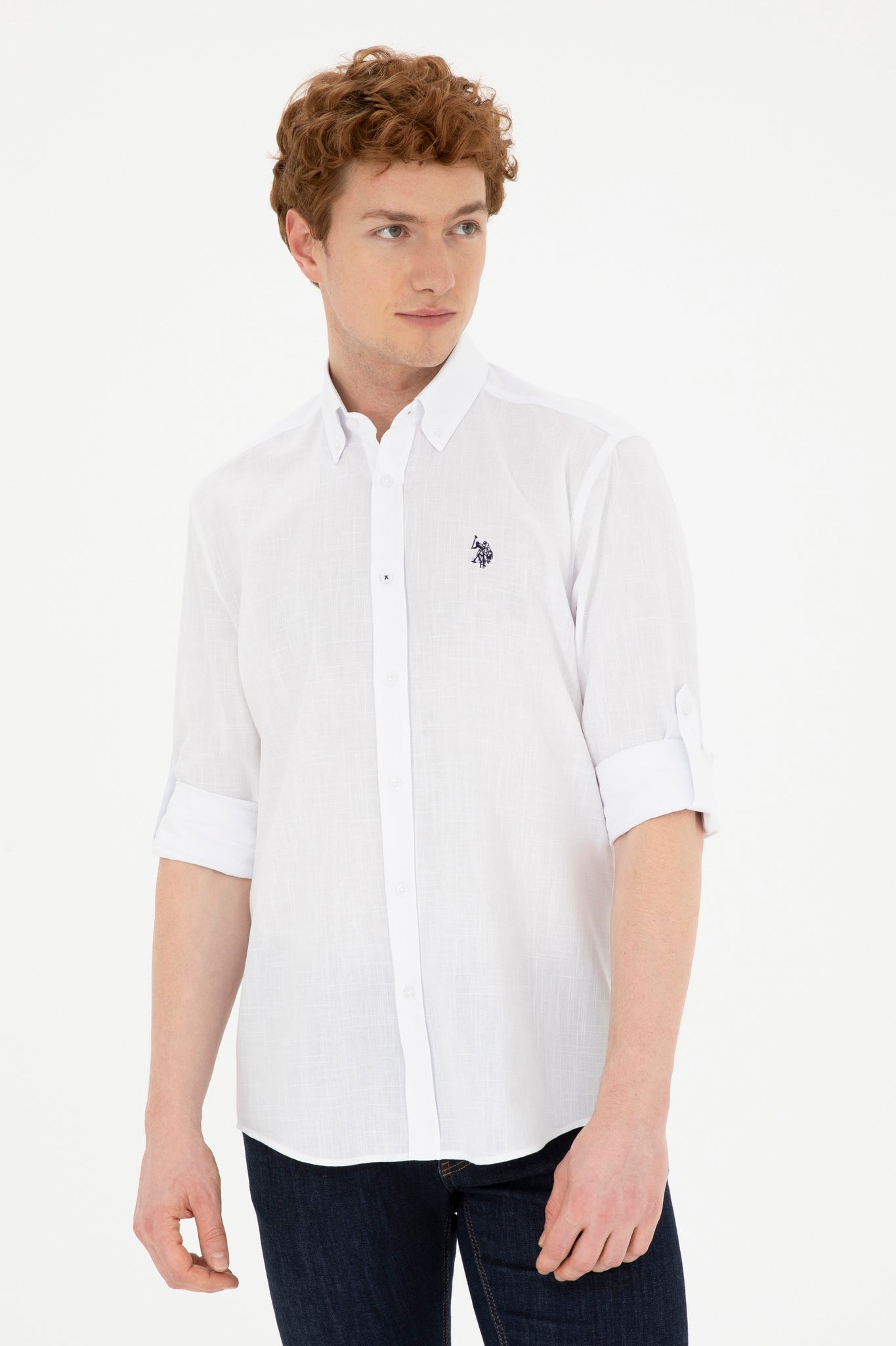 Men's Linen Look White Basic Shirt