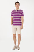 Men's Regular Fit Polo Neck Purple Striped T-Shirt