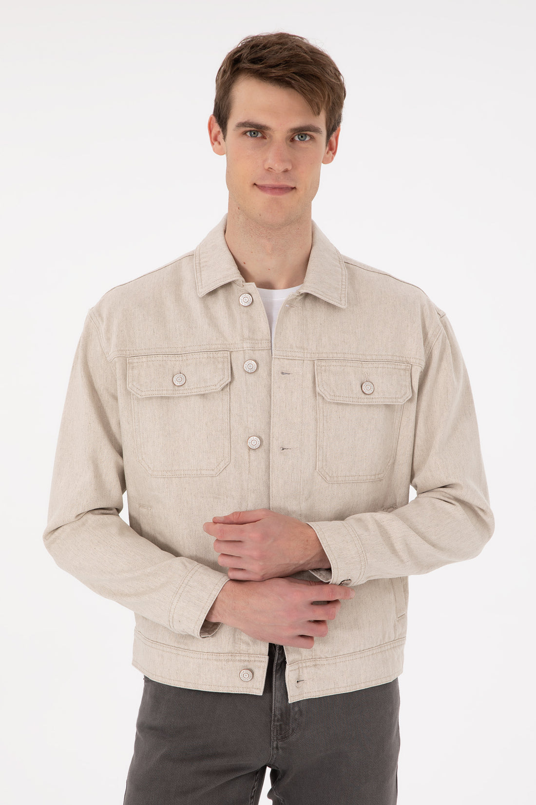 Men's Beige Jean Shirt