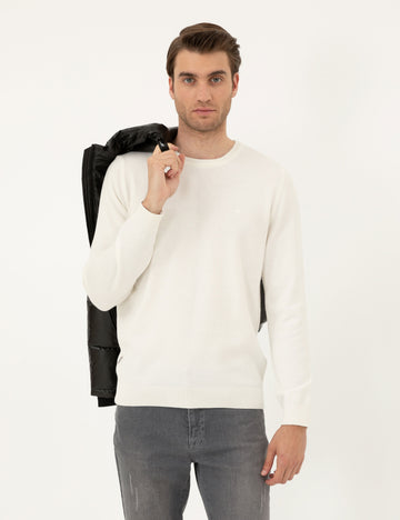 Ecru Slim Fit Crew Neck Basic Sweater Sweater