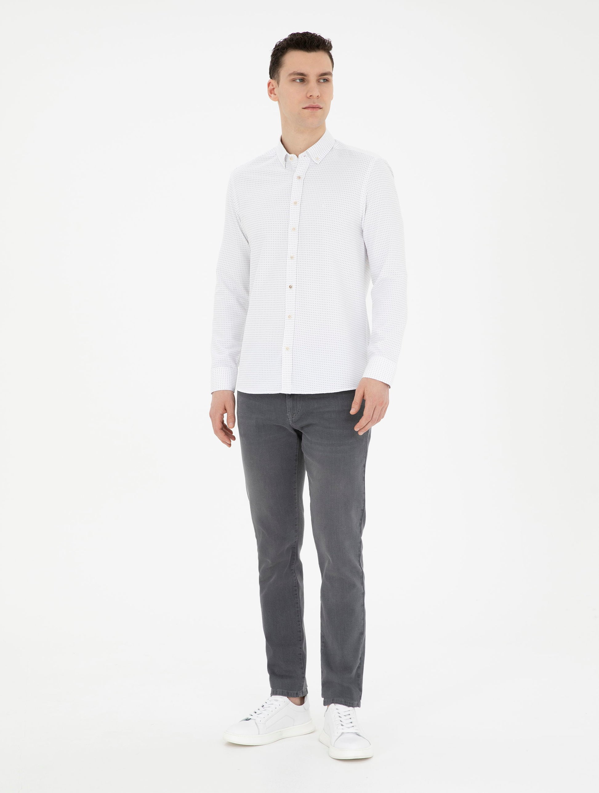 Beige Slim Fit Long Sleeve Shirt