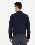 Navy Blue Slim Fit Chunky Long Sleeve Shirt