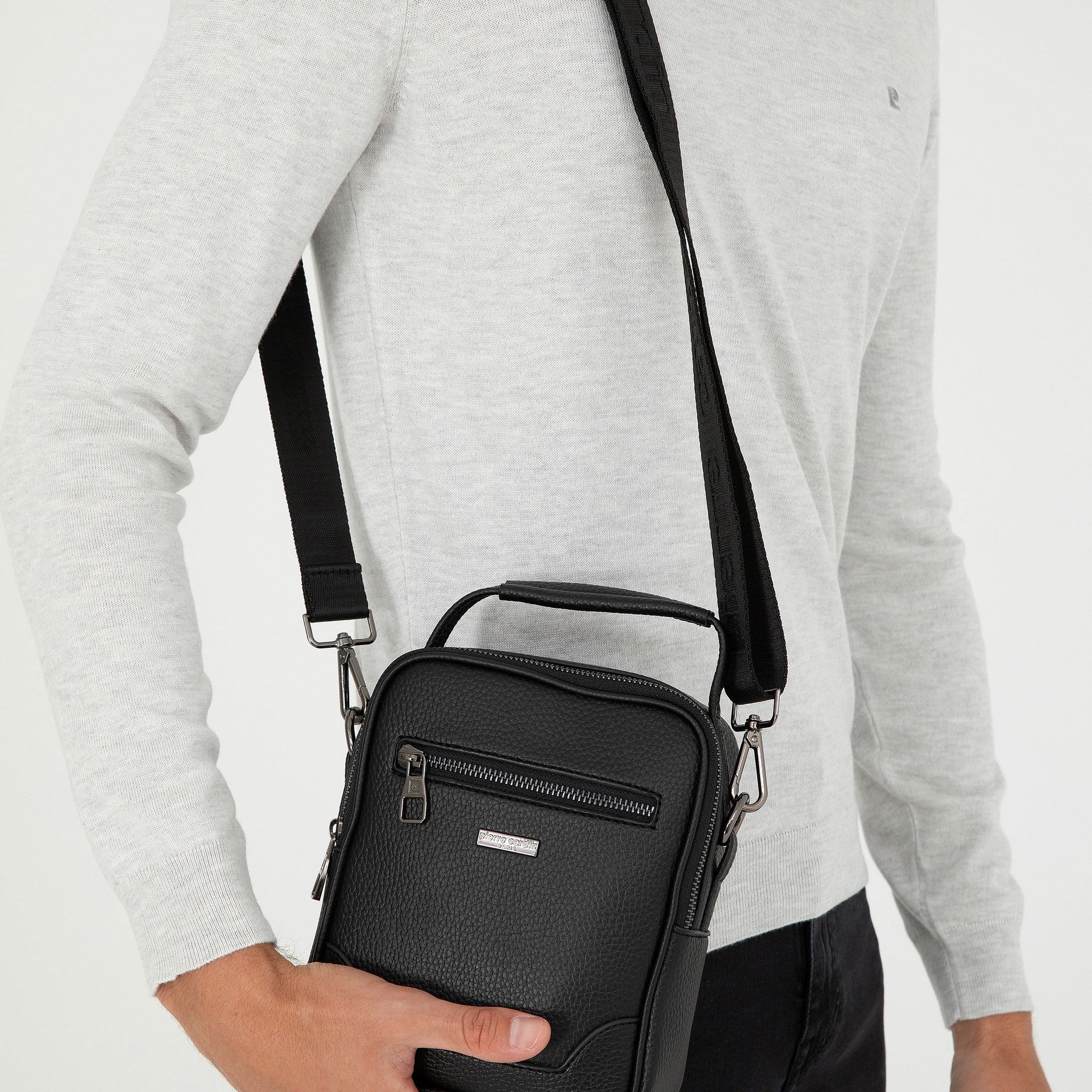 Men's Black Strap Handbag