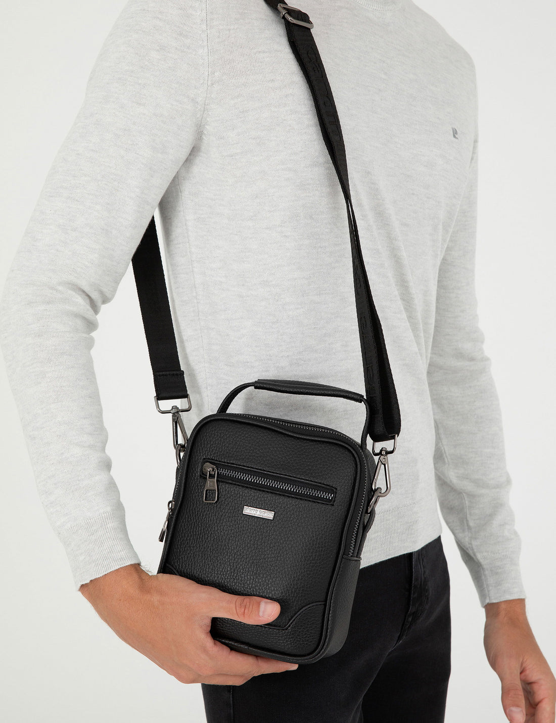 Men's Black Strap Handbag
