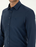 Navy Blue Slim Fit Chunky Long Sleeve Shirt