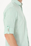 Men's Green Striped White Shirt