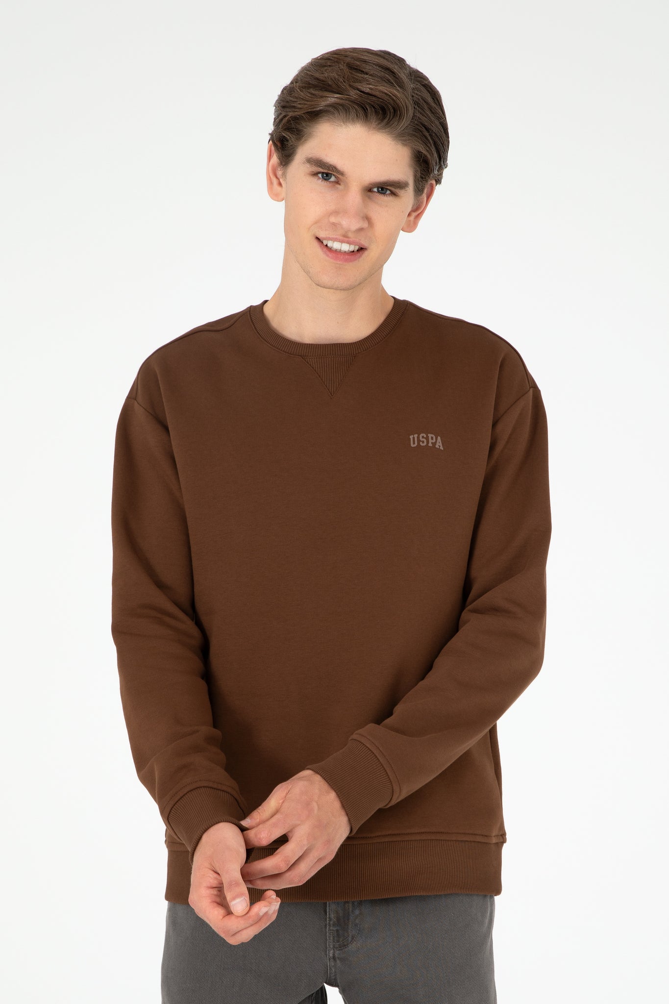 Comfort Fit Crew Neck Charcoal Brown Basic Sweats