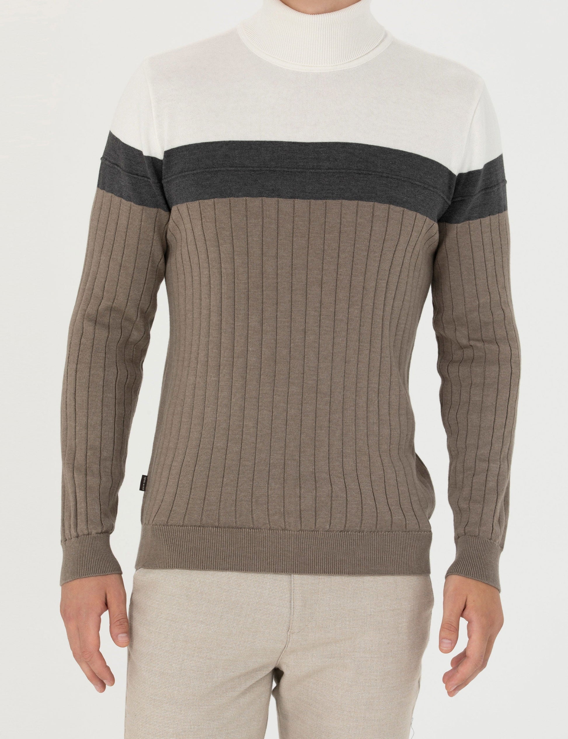 Mink Melange Slim Fit Turtleneck Sweater