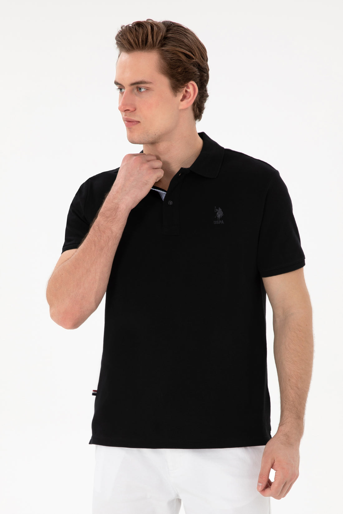 Men's Regular Fit Polo Neck Black Basic T-Shirt