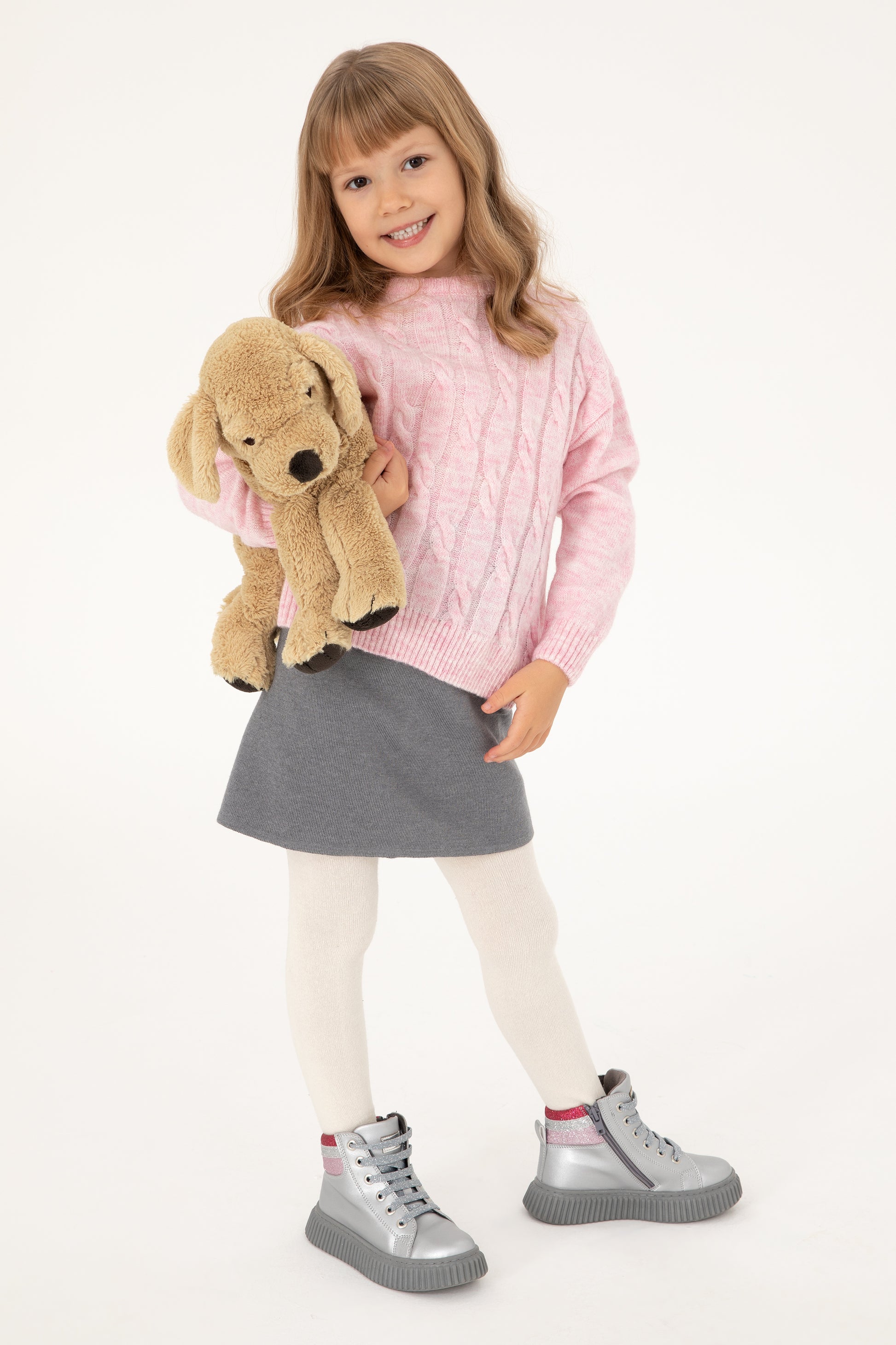 Girls' Grey Melange Knitwear Skirt