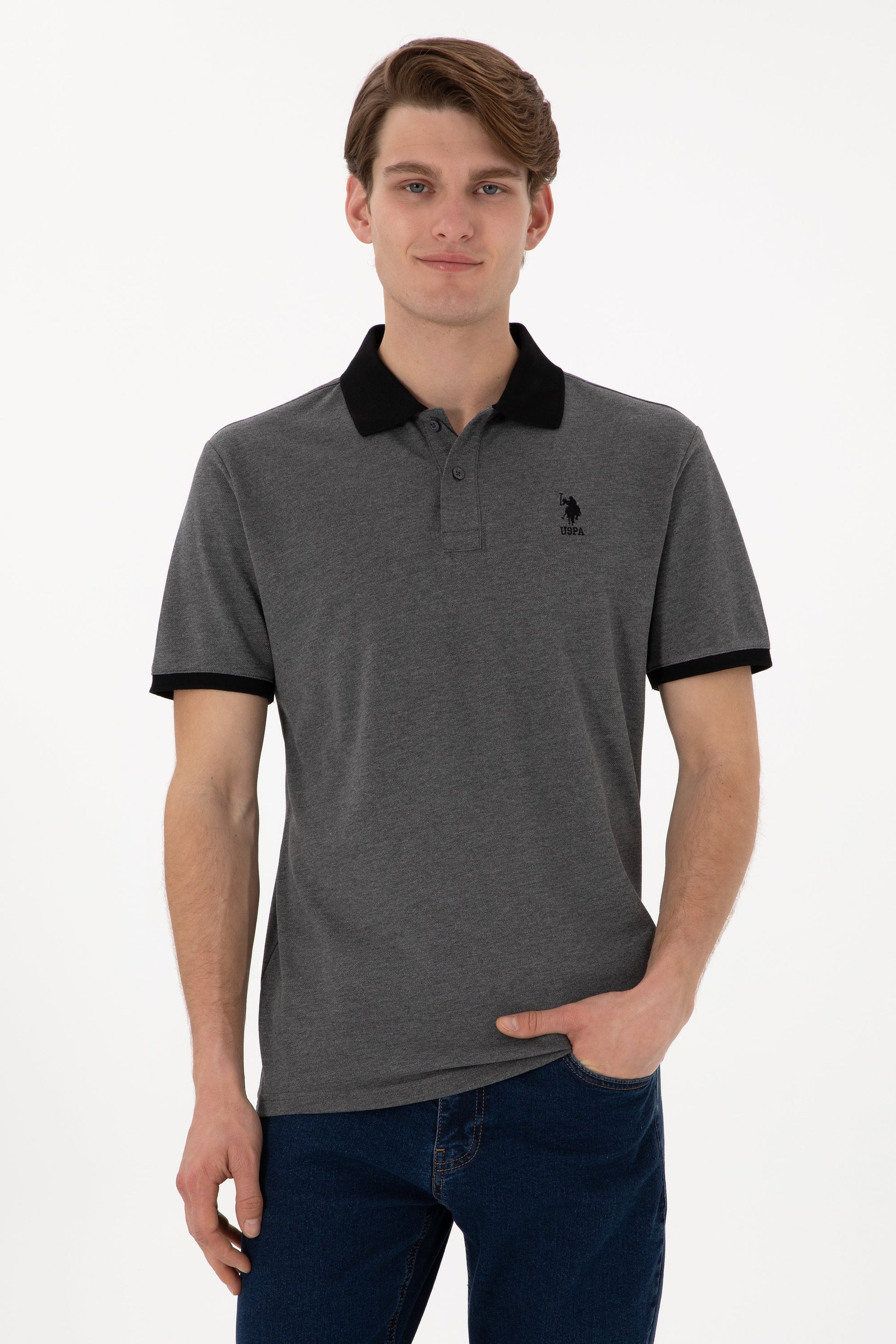 U.S. Polo Assn. - Men's Regular Fit Polo Neck Anthracite Melange Basic T-Shirt
