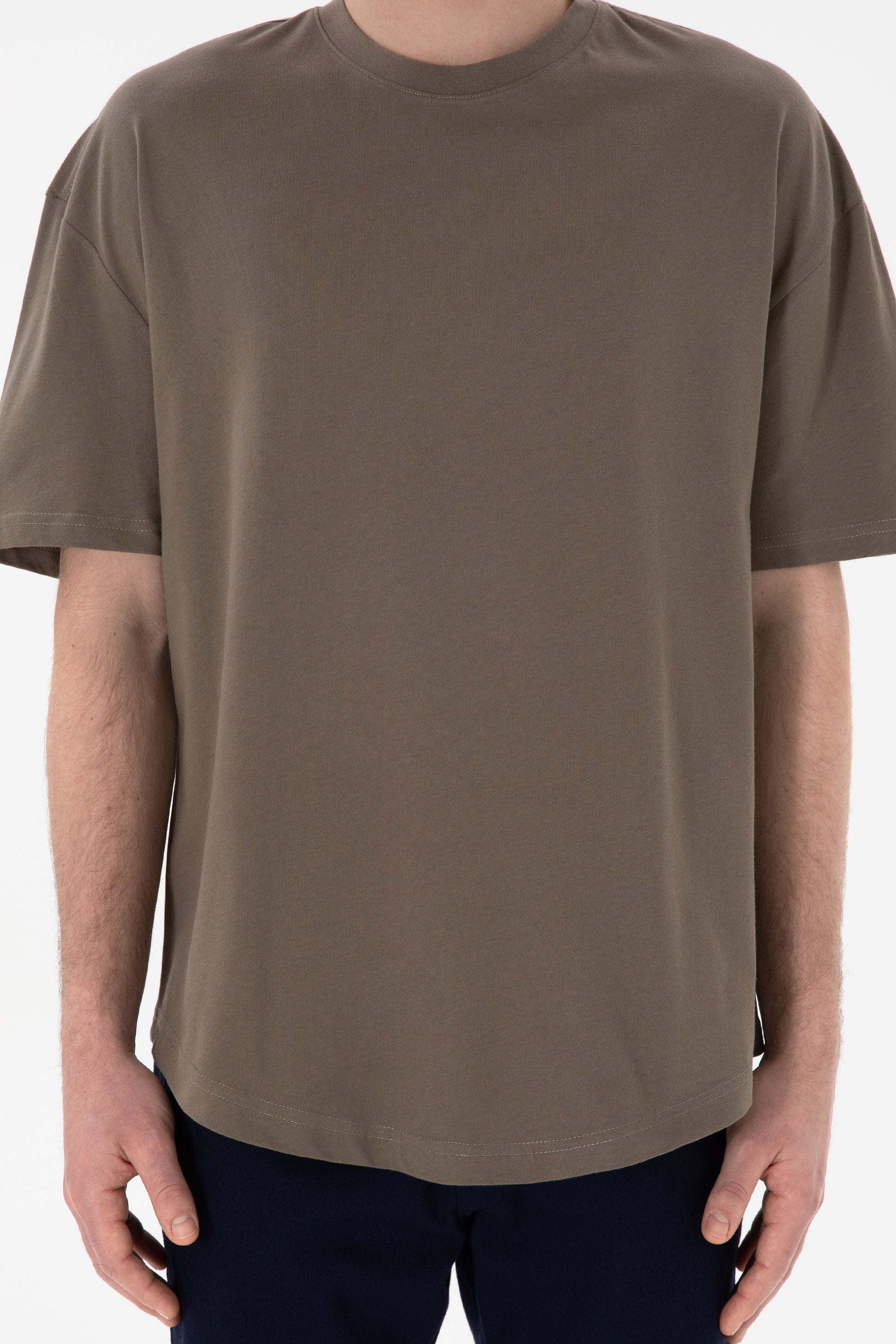 Men's Long Fit Crew Neck Mink Basic T-Shirt