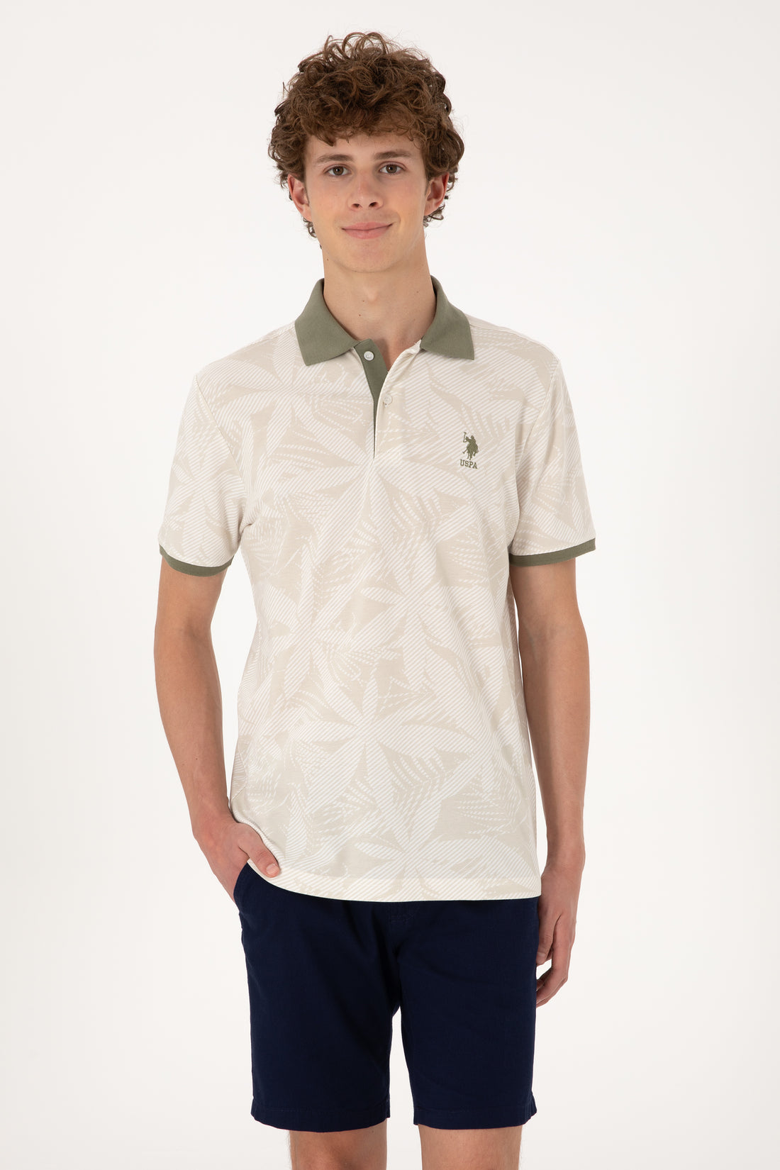 Men's Regular Fit Polo Neck Stone T-Shirt