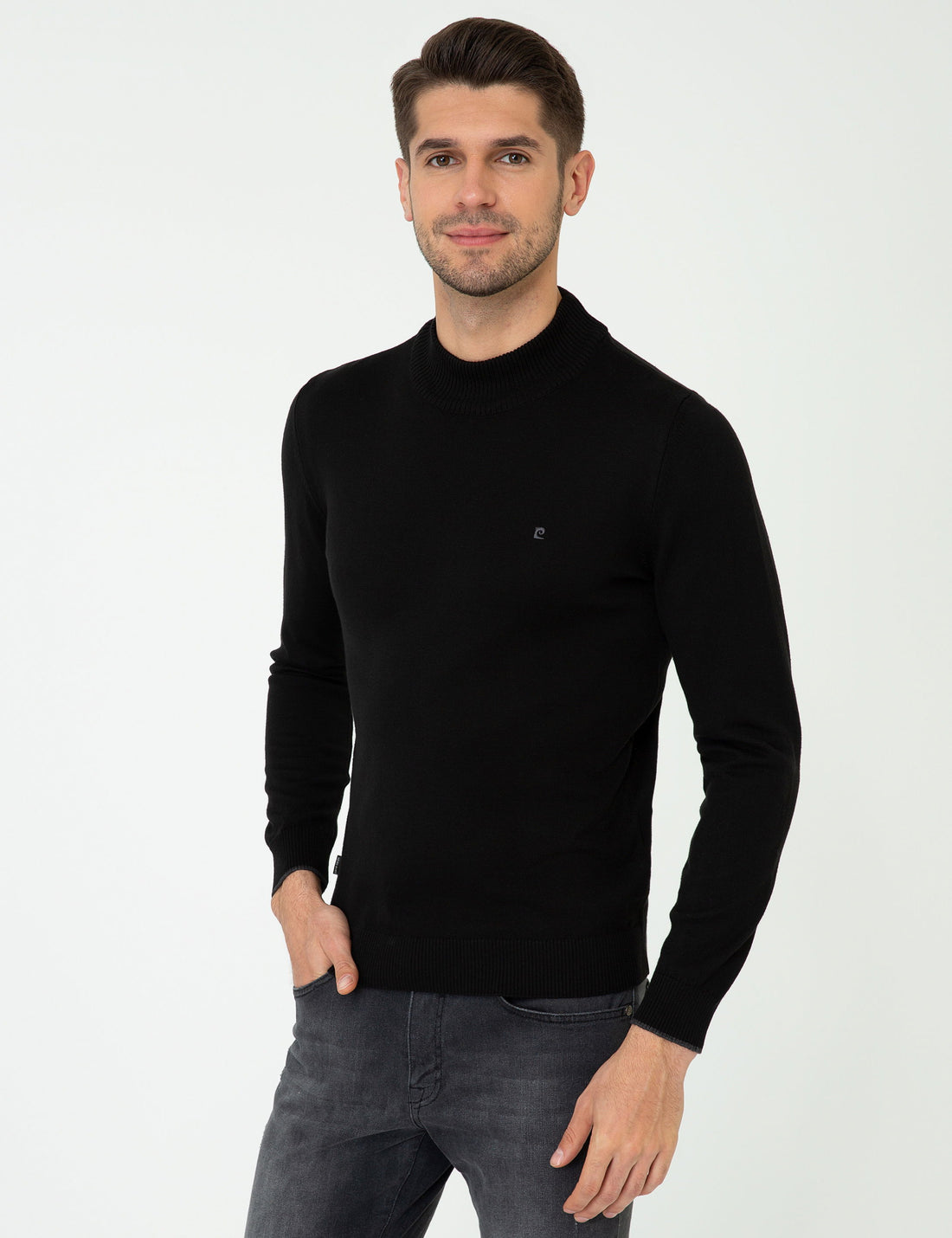 Black Slim Fit Half Turtleneck Basic Knitwear Sweater