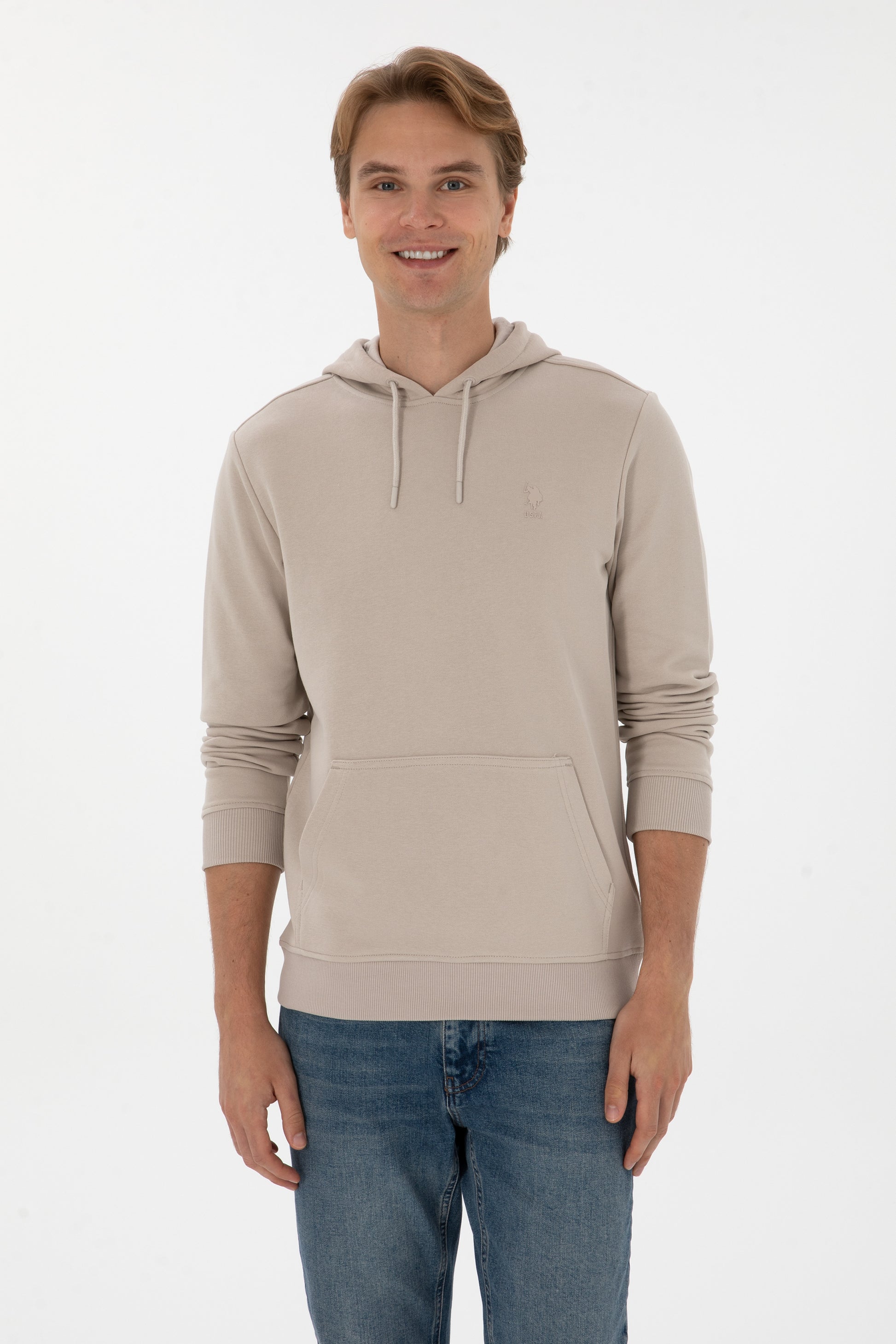Erkek Regular Fit Kapişonlu Taş Basic Sweatshirt
