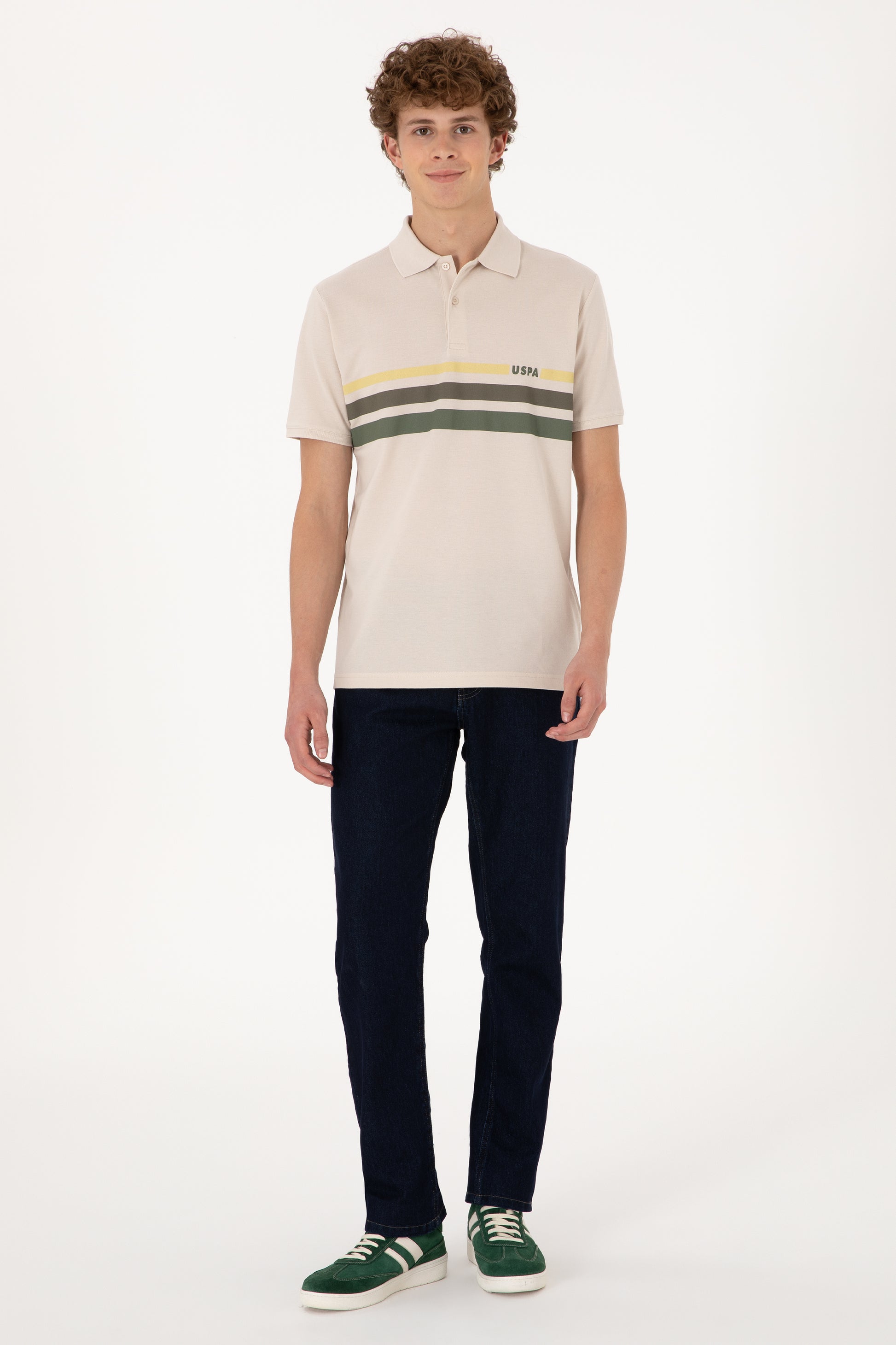 Men's Regular Fit Polo Neck Stone T-Shirt