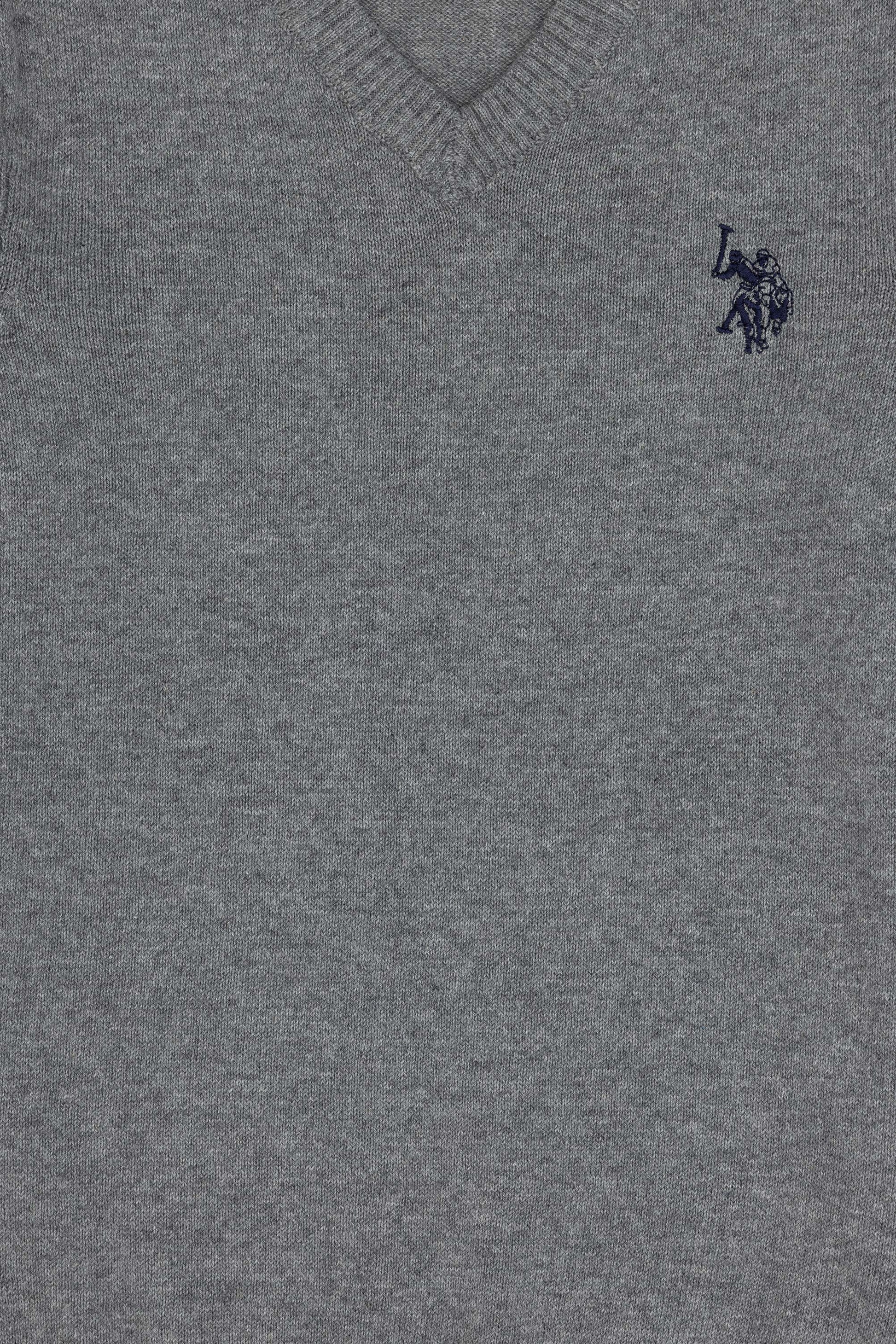 Boys' Grey Melange Basic V Neck Sweater