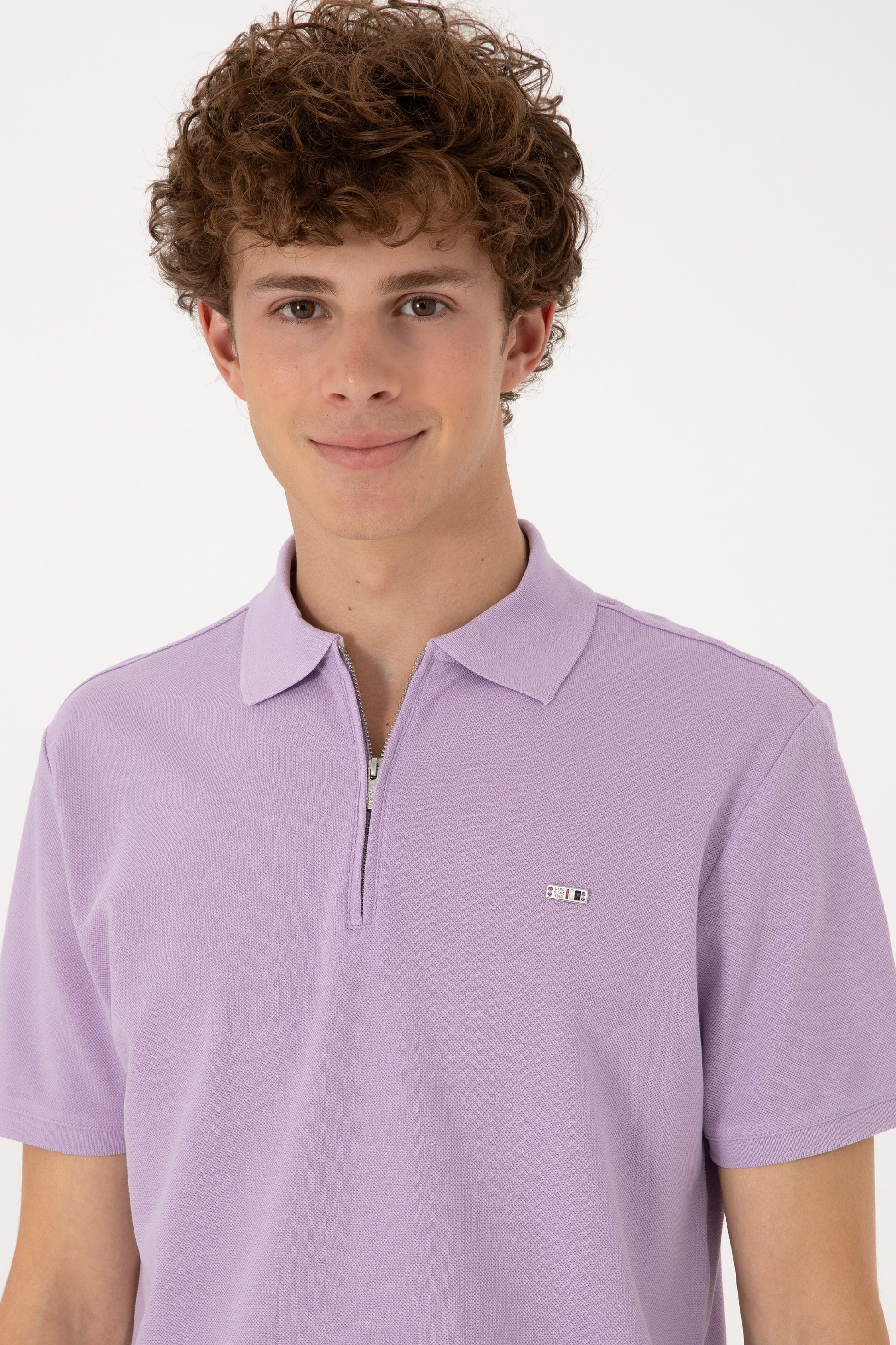 Men's Regular Fit Zipper Lilac T-Shirt