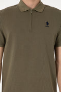Men's Regular Fit Zippered Mink Textured T-Shirt