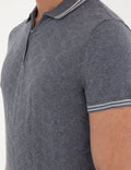 Indigo Slim Fit Zipper Polo Neck Linen Blend Knitwear T-Shirt