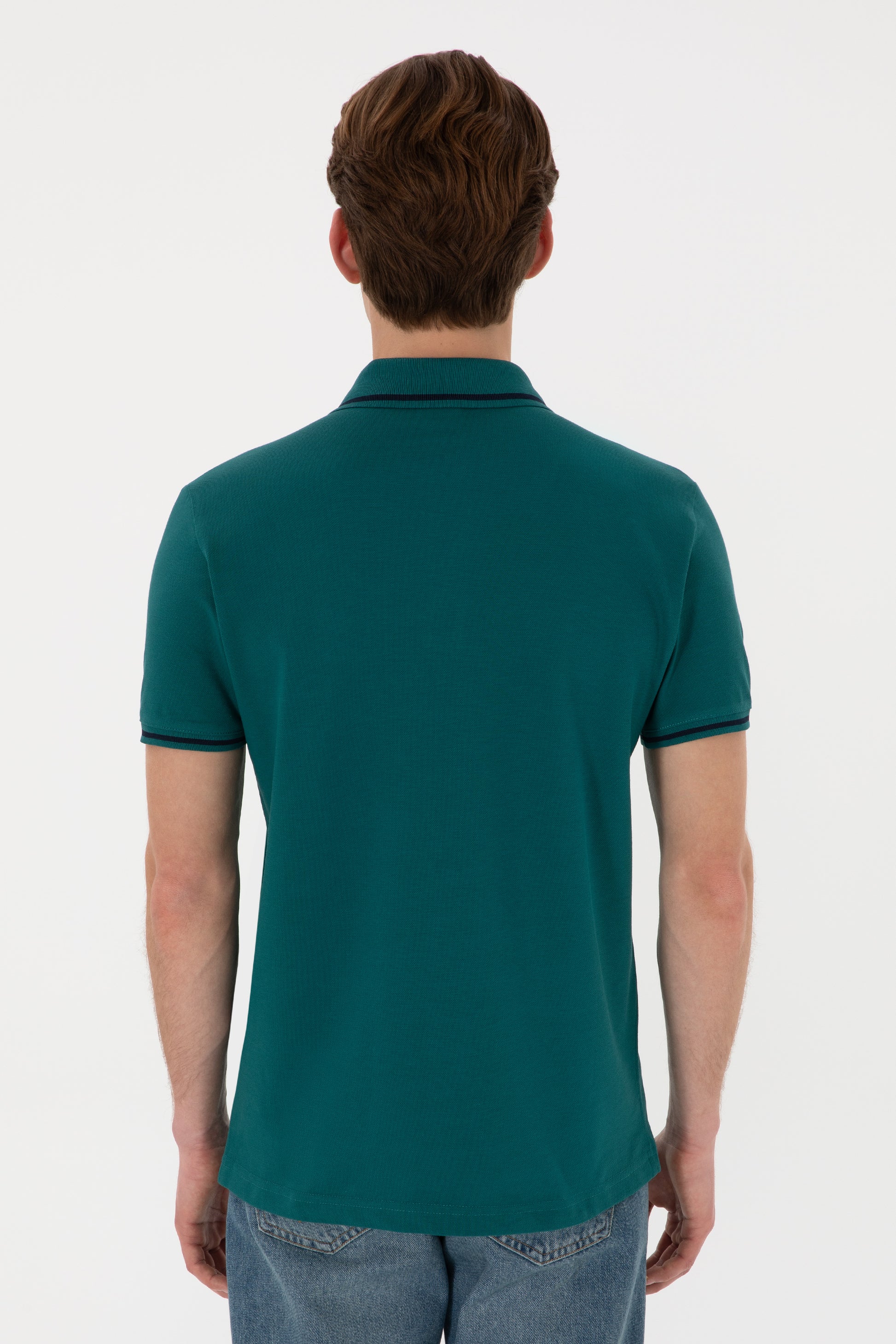 Men's Slim Fit Polo Neck Dark Green Basic T-Shirt