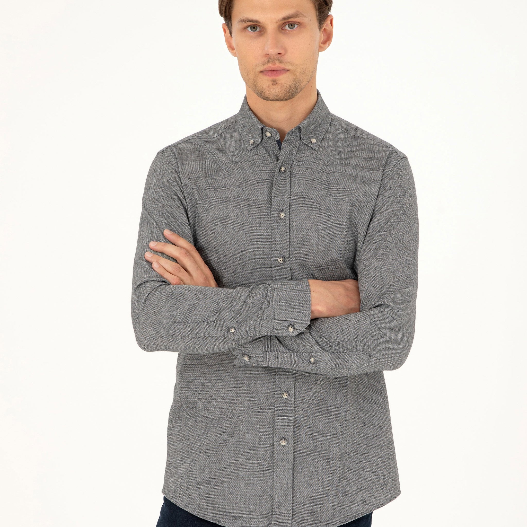 Grey Slim Fit Long Sleeve Shirt
