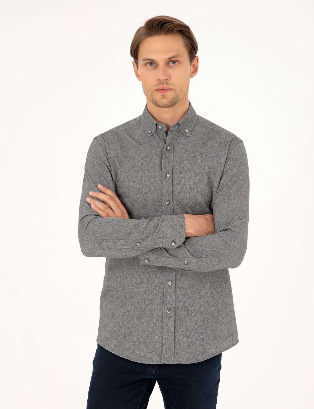 Grey Slim Fit Long Sleeve Shirt