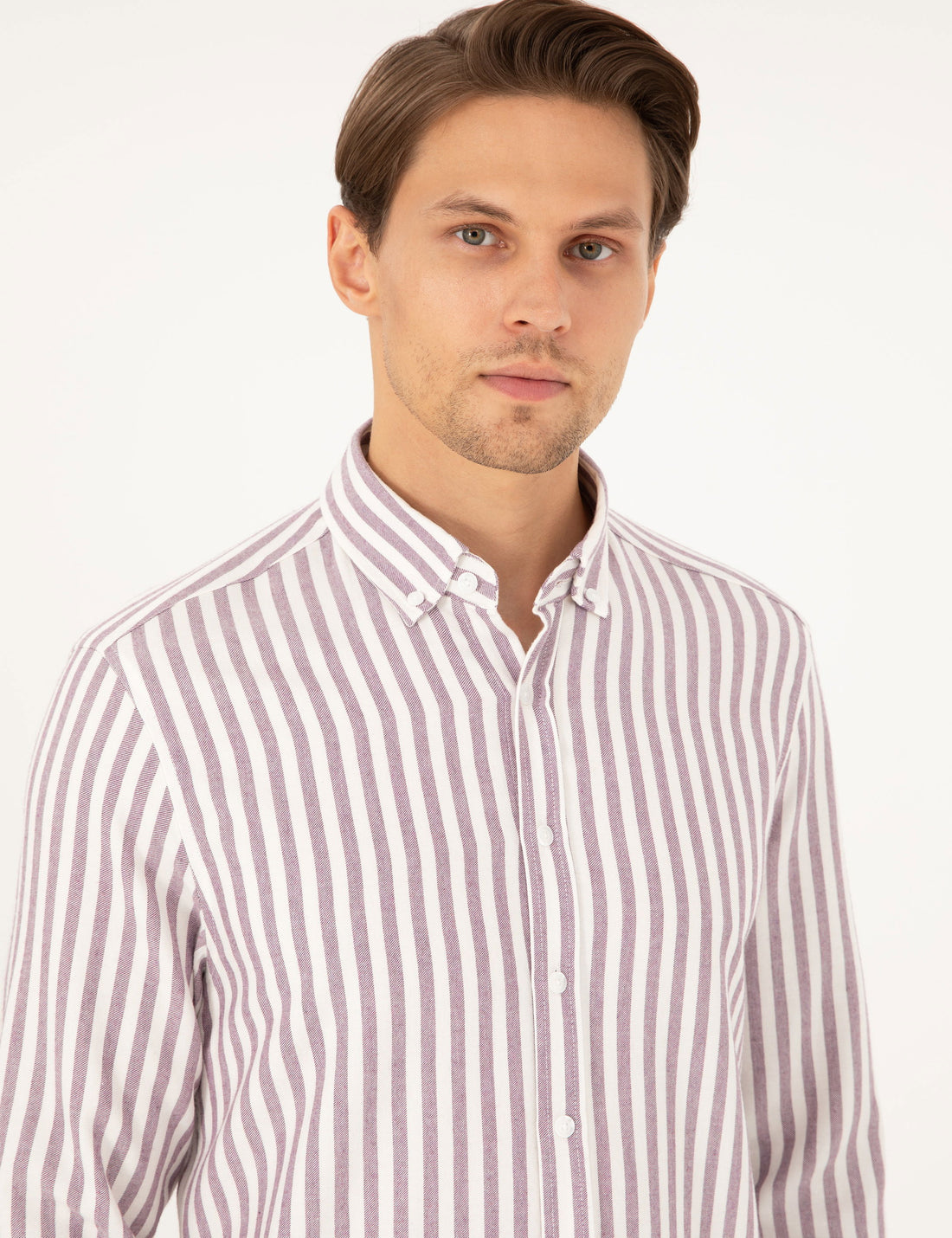 Purple Regular Fit Striped Long Sleeve Shirt
