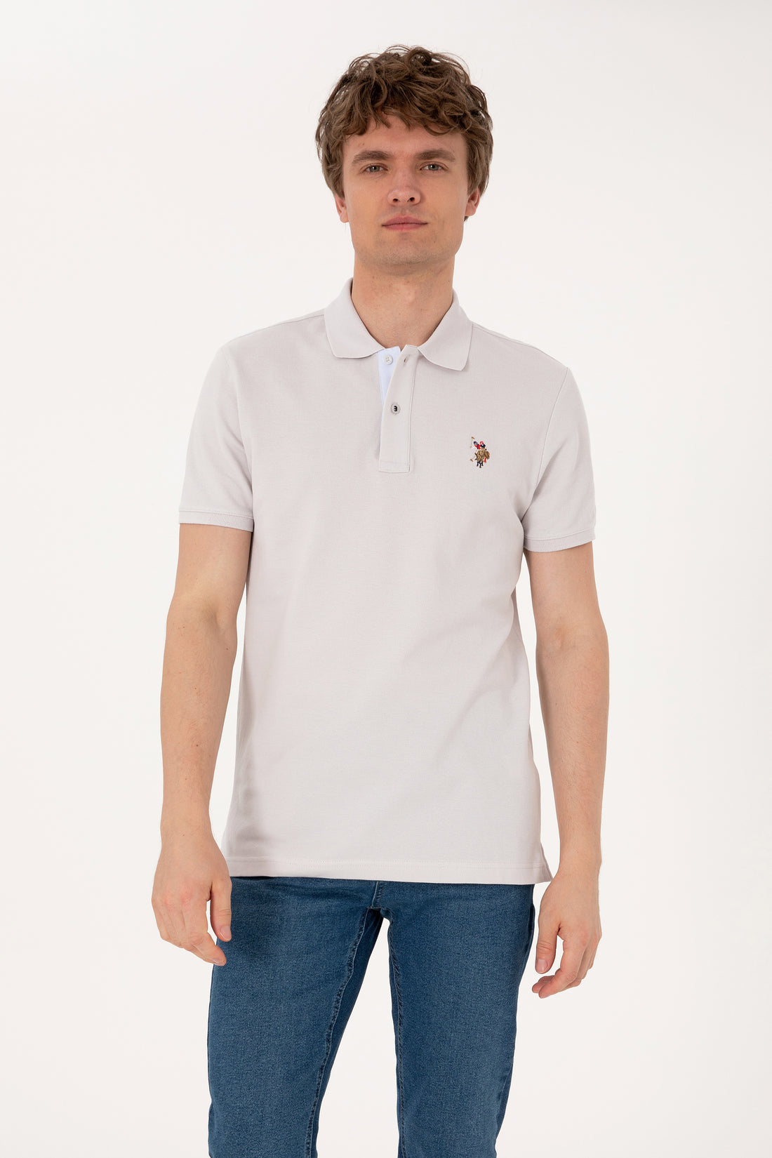 Men's Slim Fit Polo Neck Light Gray Basic T-Shirt