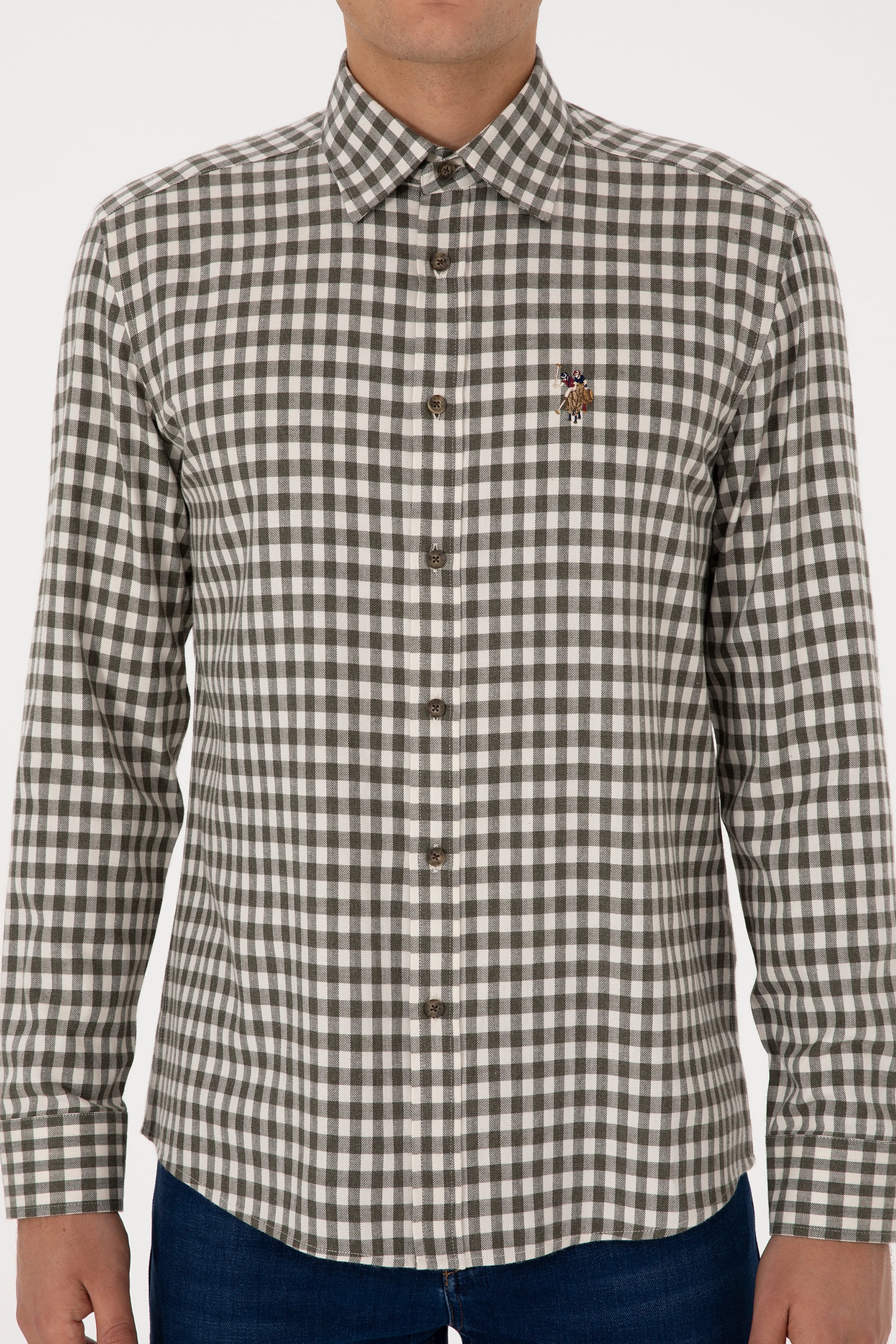 Men's Dark Green Long Sleeve Plaid Shirt