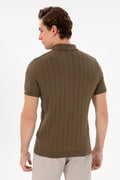 Men's Slim Fit Polo Neck Khaki Sweater T-Shirt