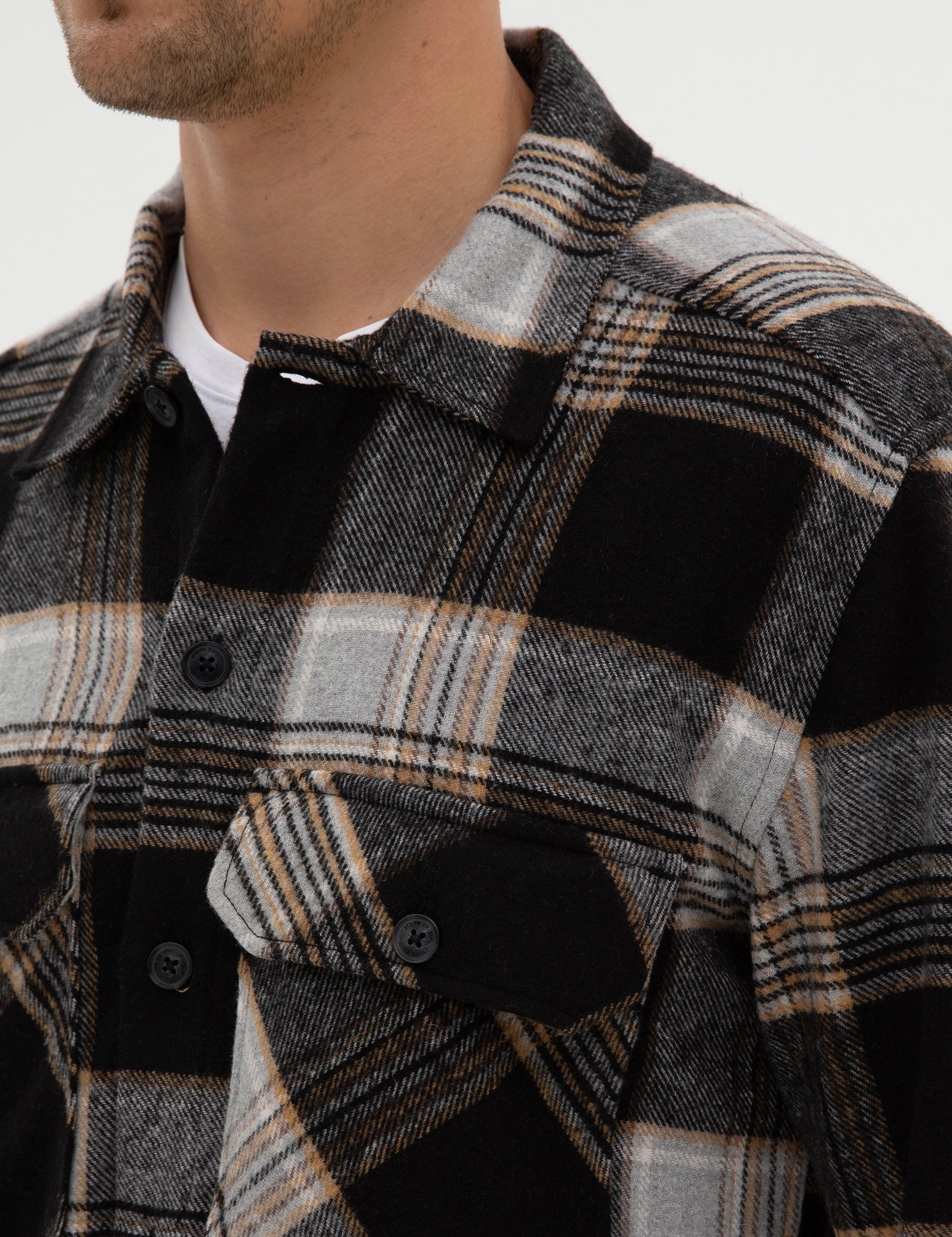 Black Classic Collar Double Pockets Lumberjack Shirt Jacket