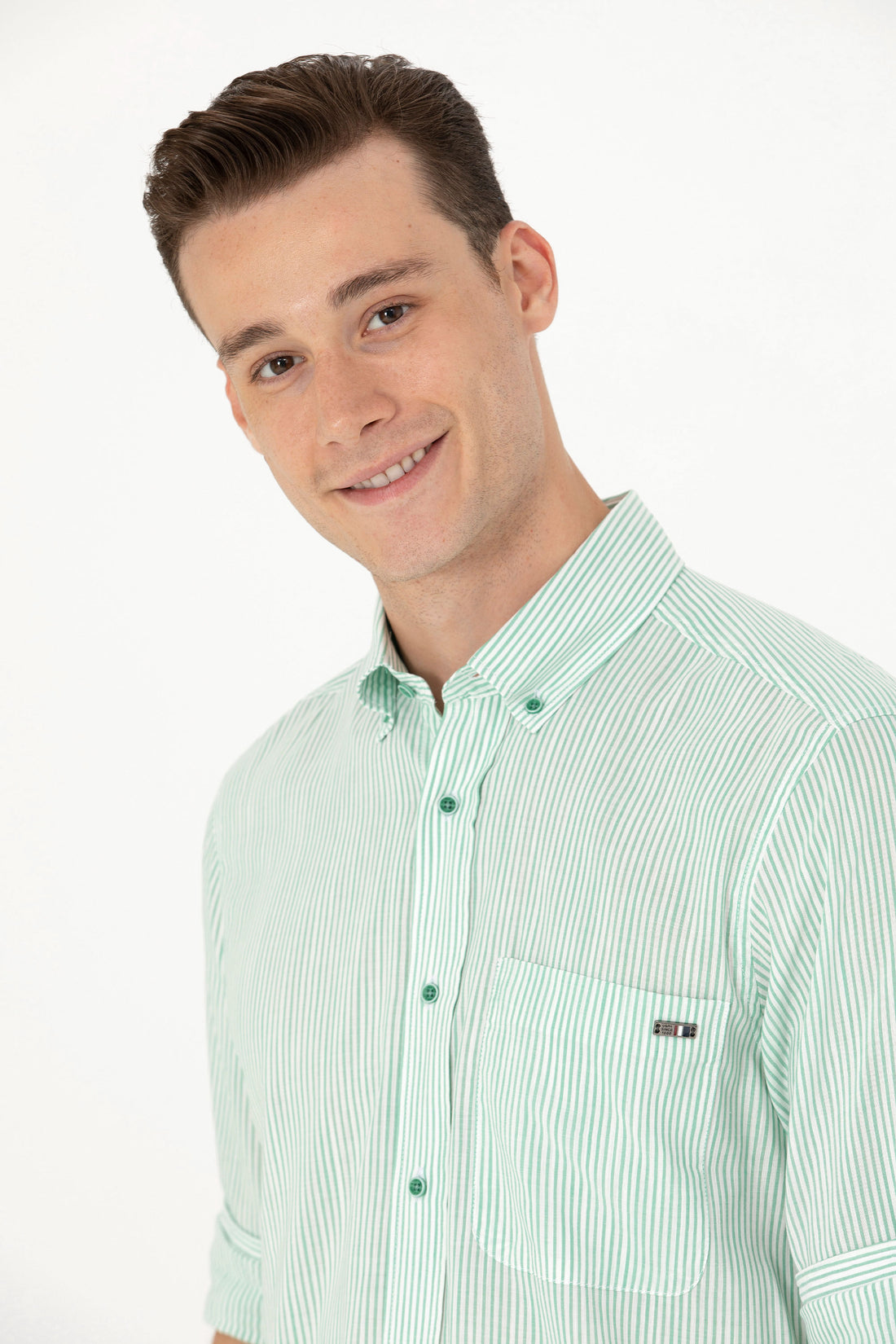 Men's Green Striped White Shirt