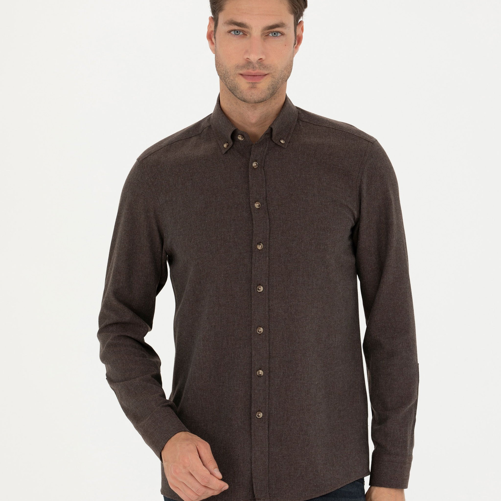 Brown Slim Fit Long Sleeve Shirt