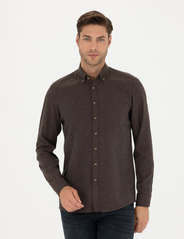 Brown Slim Fit Long Sleeve Shirt