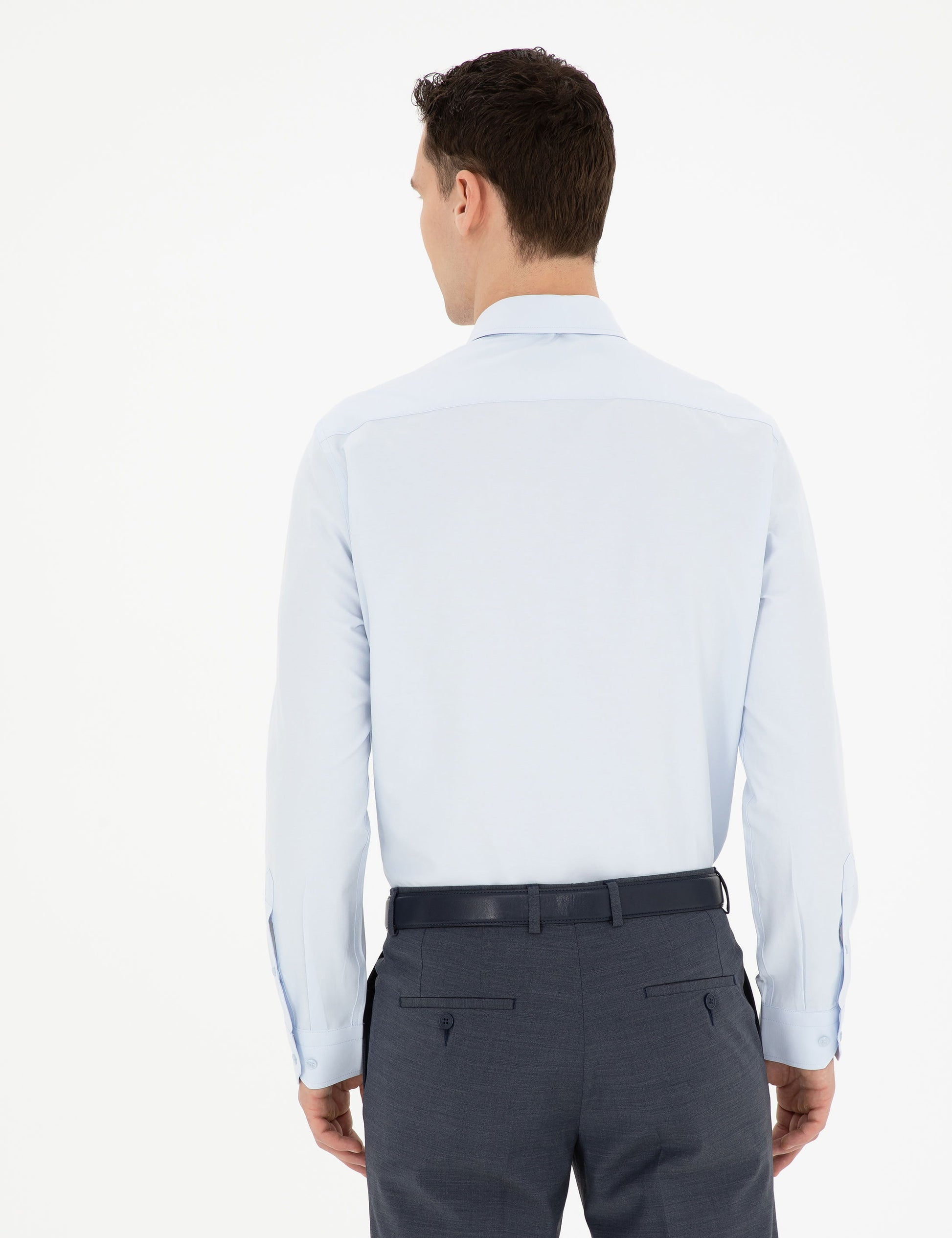 Light Blue Slim Fit Long Sleeve Basic Shirt