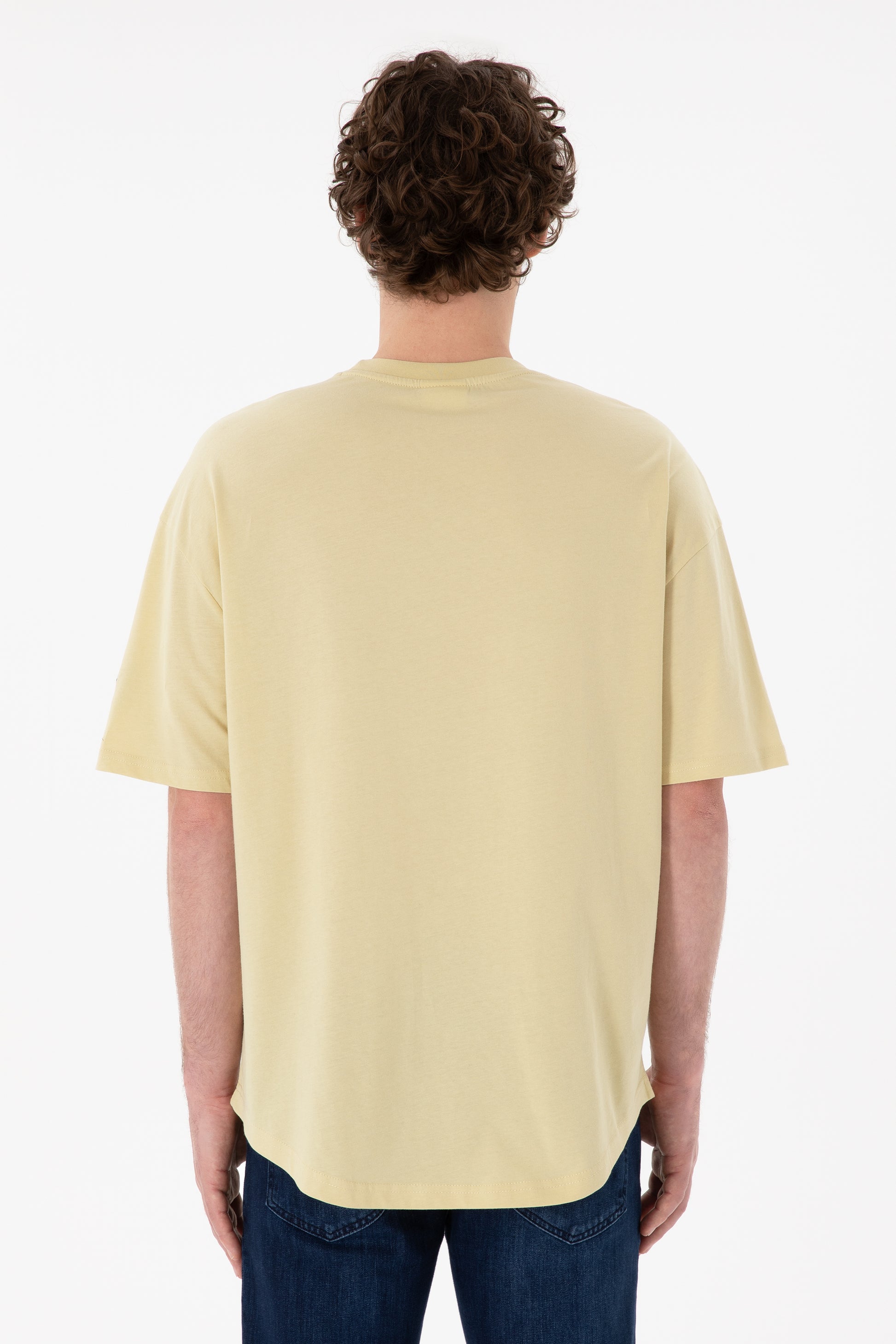 Men's Long Fit Crew Neck Open Khaki Basic T-Shirt