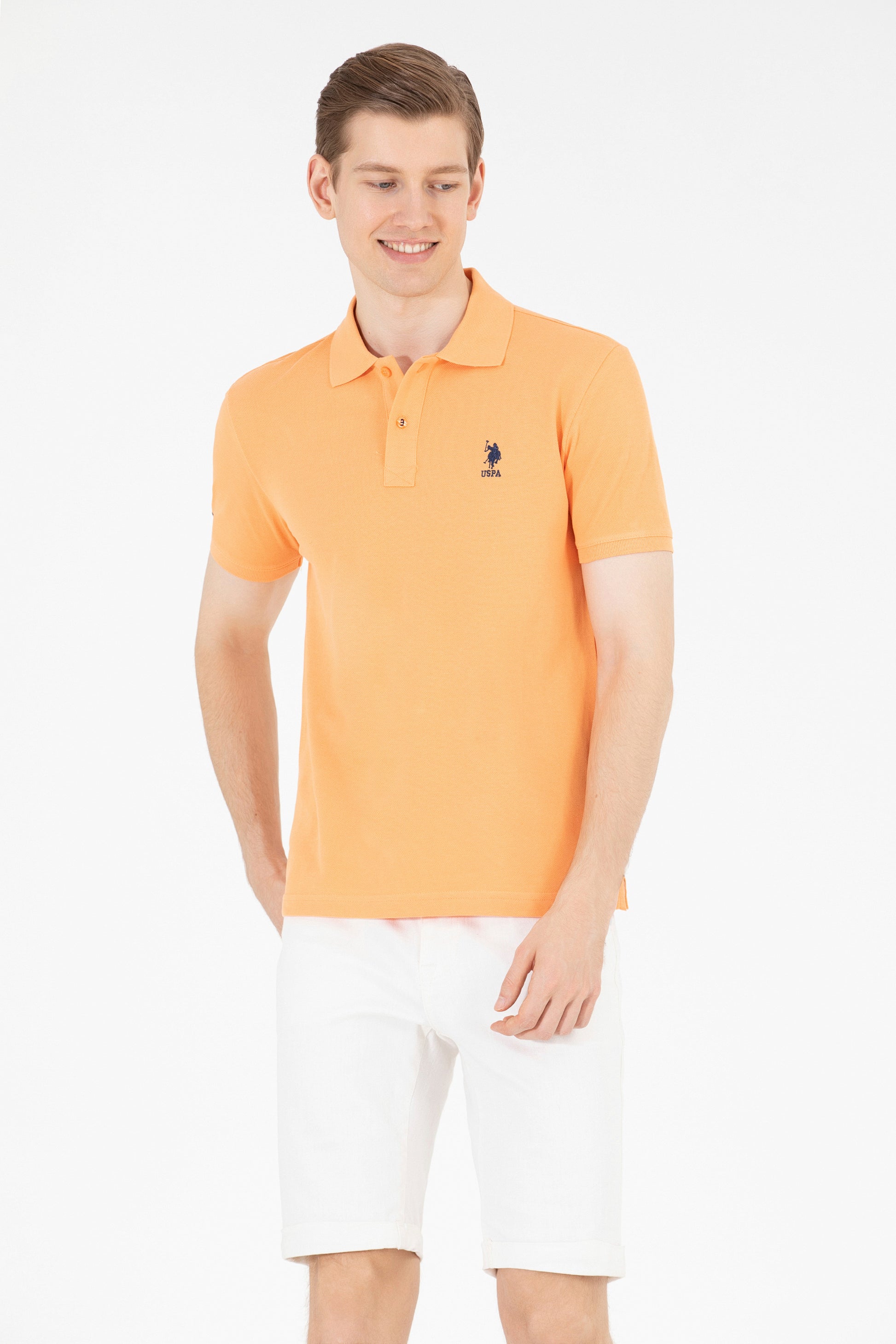 Men's Orange Basic Polo Neck T-Shirt