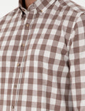 Brown Checkered Regular Fit Long Sleeve Shirt