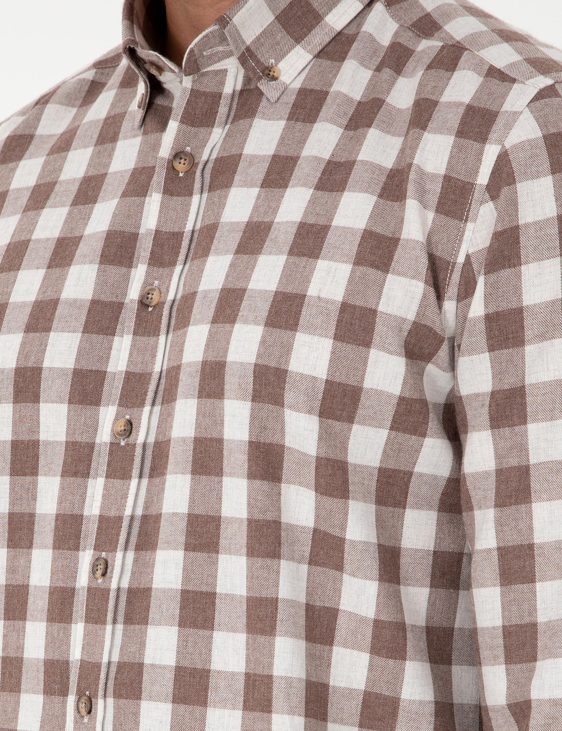 Brown Checkered Regular Fit Long Sleeve Shirt