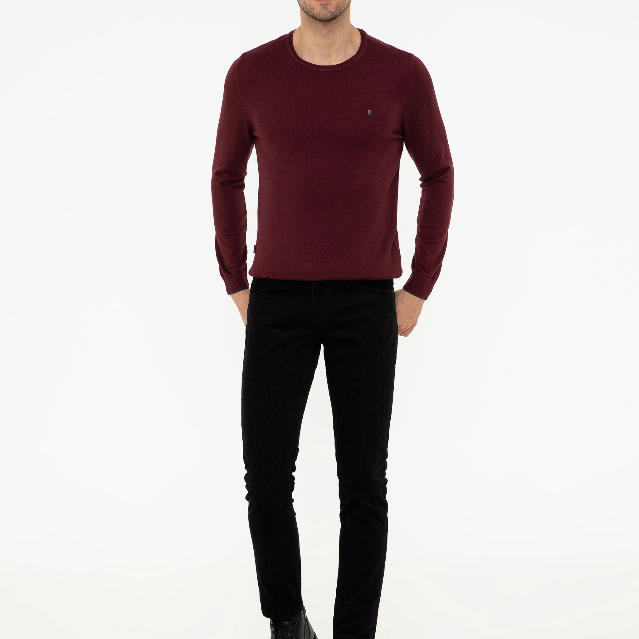 Burgundy Slim Fit Crew Neck Basic Knitwear Sweater