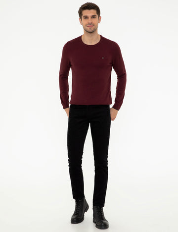 Burgundy Slim Fit Crew Neck Basic Knitwear Sweater