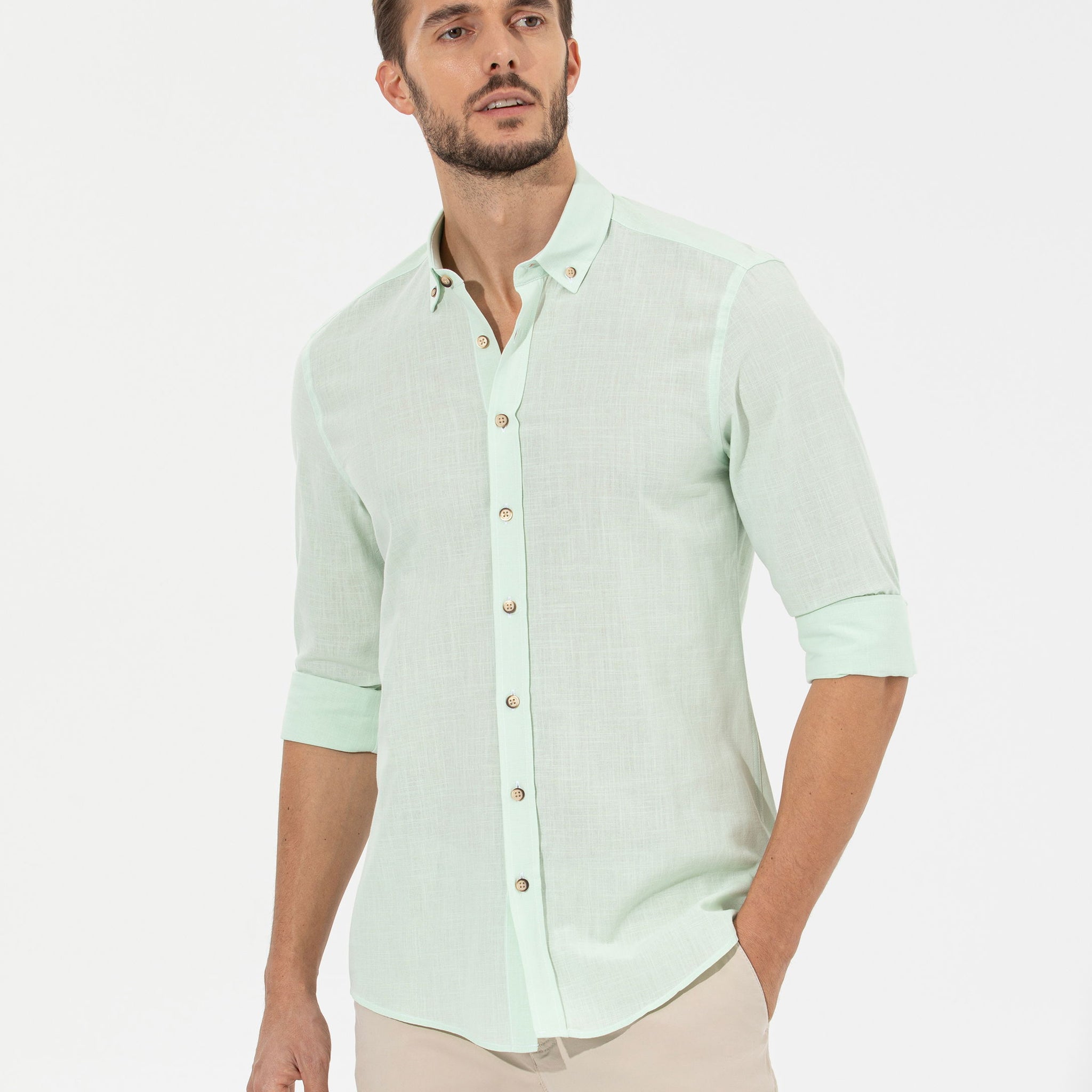 Green Slim Fit Long Sleeve Shirt