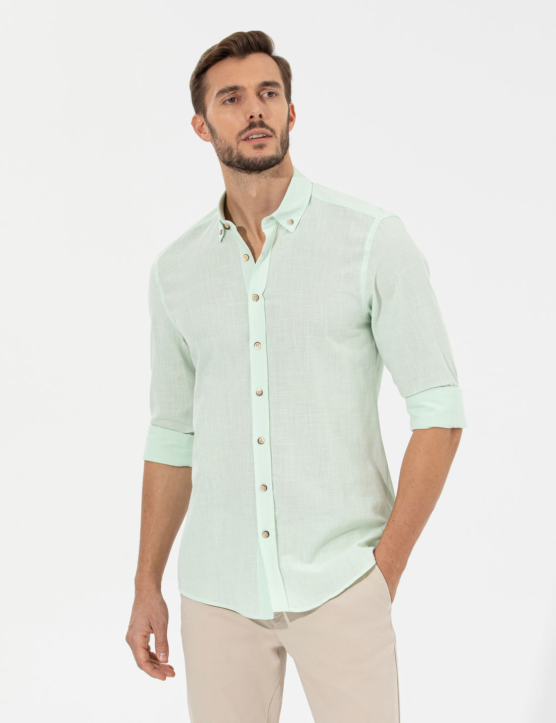 Green Slim Fit Long Sleeve Shirt