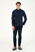 Men's Navy Blue Long Sleeve Basic Shirt